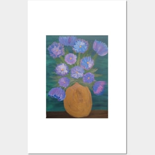 Some abstract purple carnations in a gold vase Posters and Art